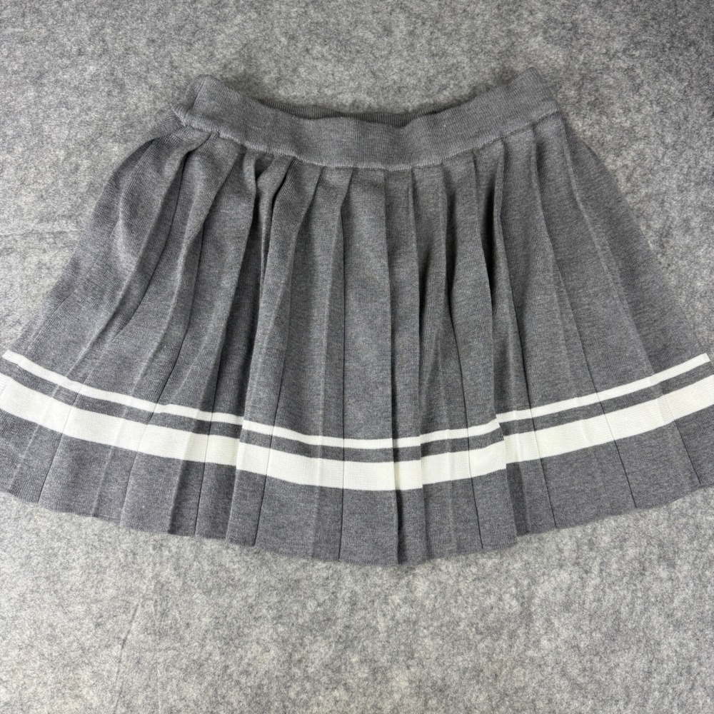Love SOHO Gray Pleated Knit Mini Skirt Varsity Stripe Preppy XL J1020-SET